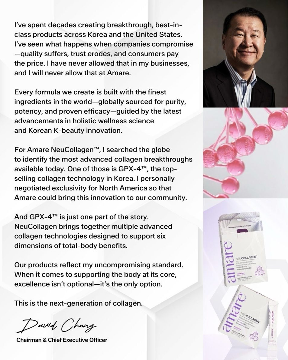 A note from David Chung, founder of Amare NeuCollagen